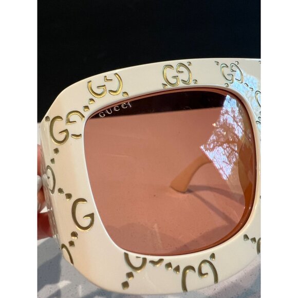 Gucci GG0983S 001 White Mask Sunglasses With Brown Lenses UV Protection - Picture 6 of 12